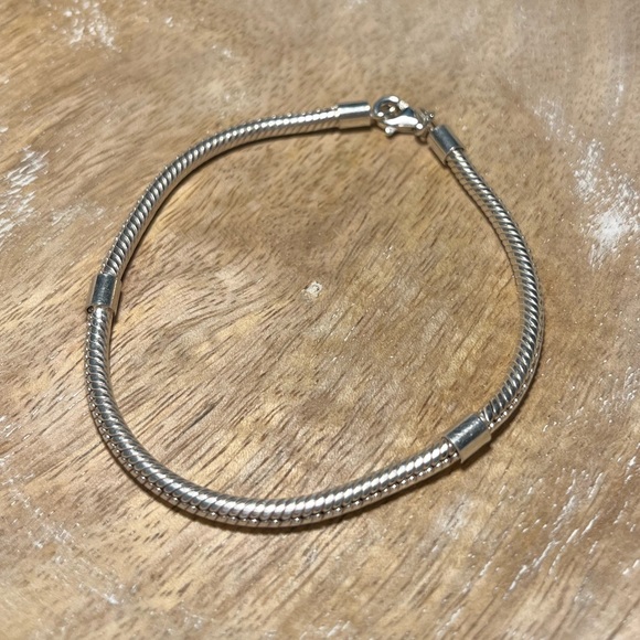 Charm Snake Chain 925 Sterling Silver Italy Bracelet - Picture 3 of 10